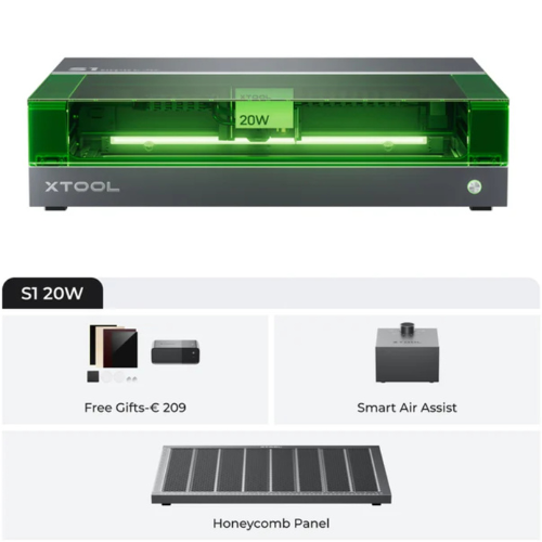 xTool S1 - 20W Bundel met xTool S1 Smart Air Assist Set en xTool S1 Honeycomb Panel
