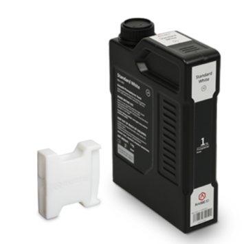 Raise3D Standard White Resin 1kg met voorbeeld van geprint wit model