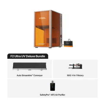 xTool F2 Ultra UV Deluxe Bundle met Auto Streamline Conveyor, RA3 4-in-1 Rotary en SafetyPro AP2 Air Purifier