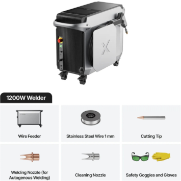 xTool MetalFab Laser Welder 1200W compleet met accessoires, laspistool, mondstukken en aansluitingen
