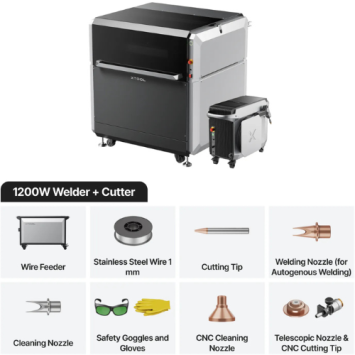 xTool MetalFab 1200W set met laser welder, CNC cutter en alle meegeleverde accessoires