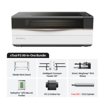 xTool P3 All-in-One Bundle 80W CO₂ lasersnijder en lasergraveerder met complete set accessoires voor professioneel gebruik